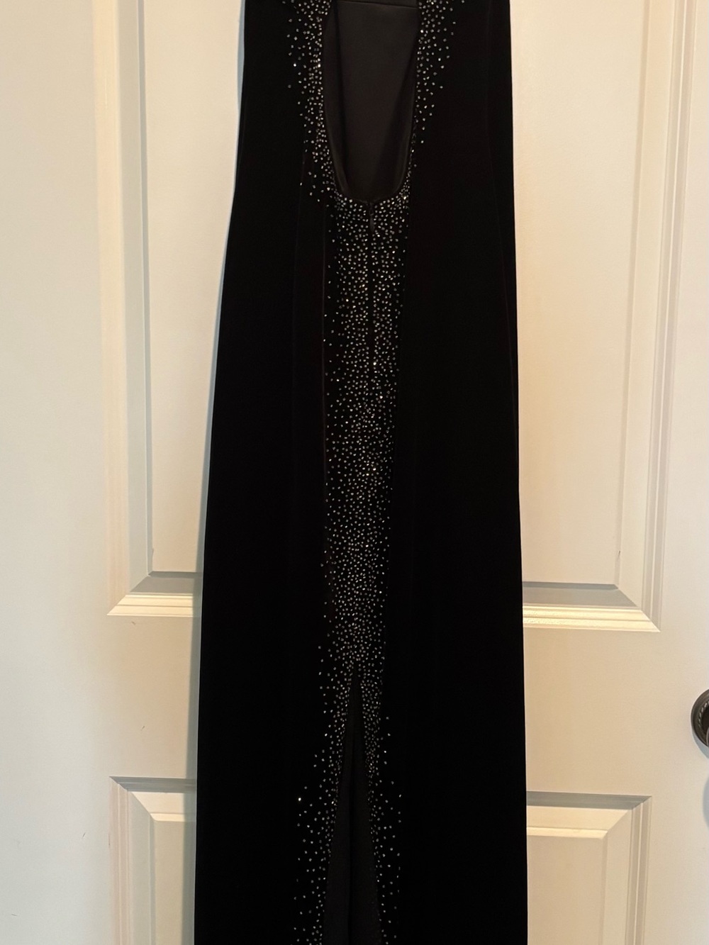 Dave & Johnny Black Velvet Halter Maxi Dress with Crystal Accents